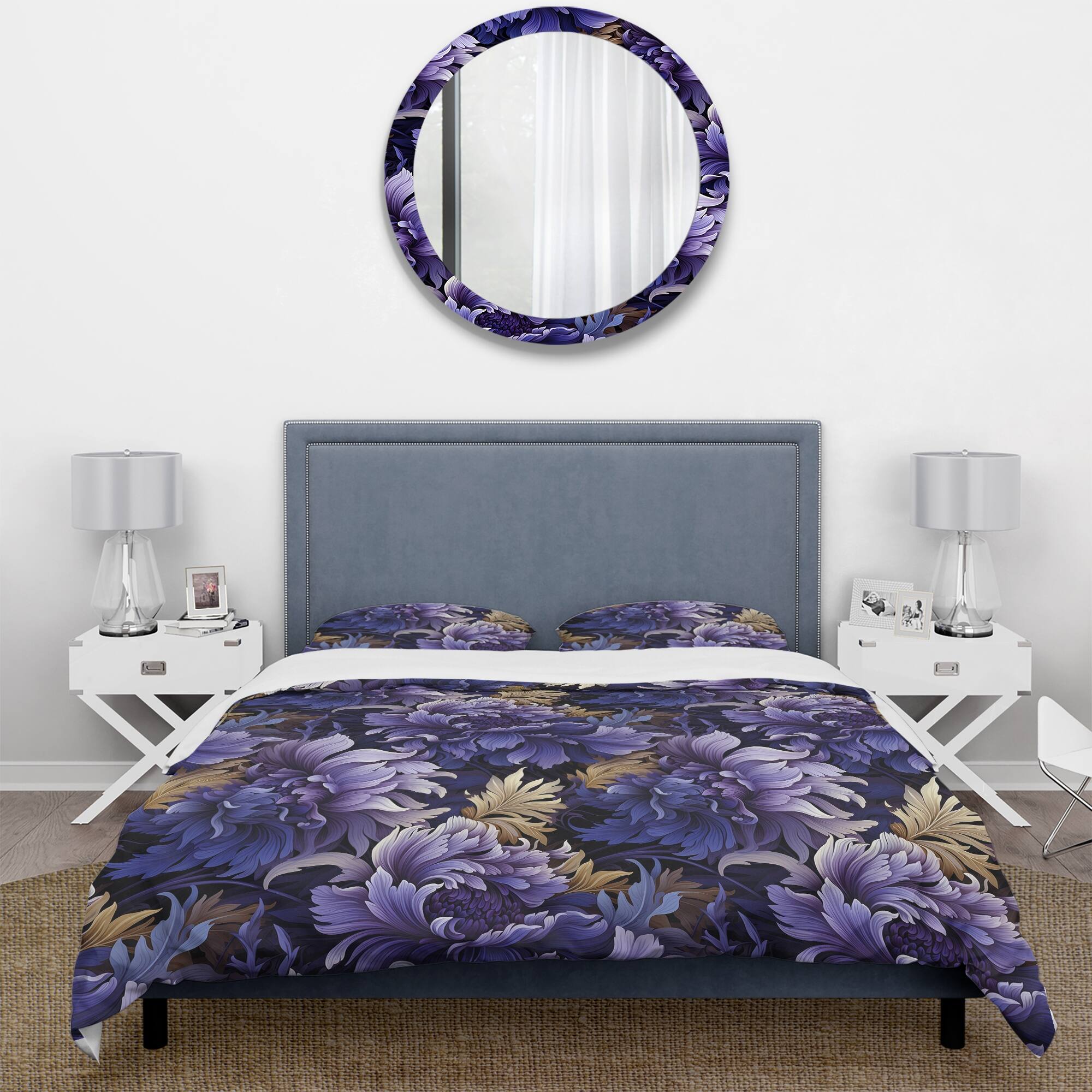 Designart "Mystic Purple Damask Whispers" Purple Damask bedding covert